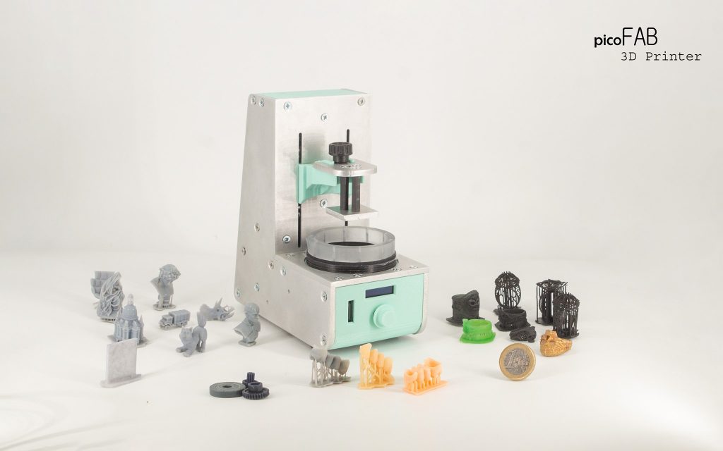 PicoFab, a compact 3D printer for dental  crowns and bridges, and castable jewelry parts.